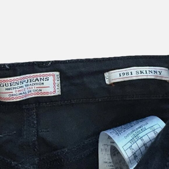 VINTAGE Guess 26" Triangle Logo Black Ripped Distressed Gothic 1981 Skinny Jeans - Picture 3 of 5